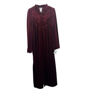 Vintage Amanda Stewart Velour Robe Womens  Size Large Embroidered Floral Velvet